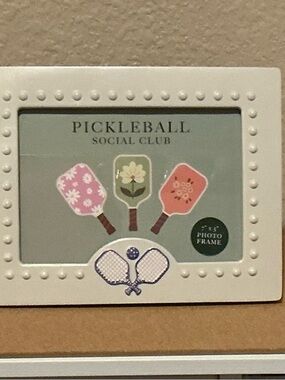 Pickleball Social Club Decorative Resin Photo Frame - White with Purple Paddles